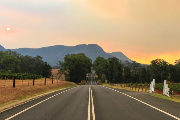 Road in hunter valley during sunset